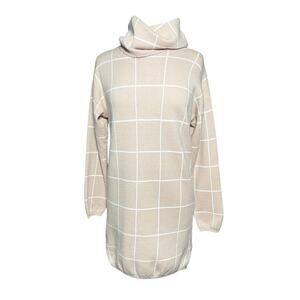 GOODNIGHT MACAROON Tan Checked Turtleneck Pullover Sweater Dress